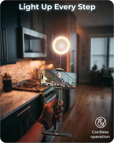 Phone Stand for Recording with Light for Desk - ChatStand Halo 9-14" Adjustable, Portable Ring Light Tripod, iPhone Stand for Desk & Phone Holder for Video Recording, Filming, Zoom Calls (Night Black) in Kuwait