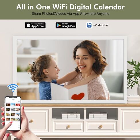 إطار صور رقمي كبير بسعة 32 جيجابايت، إطار صور إلكتروني - إطار صور واي فاي قابل للتثبيت على الحائط مقاس 16.2 بوصة، تدوير تلقائي، مستشعر للحركة، مشاركة الصور والفيديو عبر البريد الإلكتروني للتطبيق، تخزين سحابي مجاني، هدية له in Kuwait
