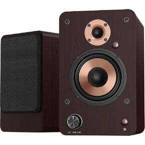 Active Bookshelf Speakers 100W with Bluetooth, 4'' Aluminum Woofer, Support Optical, Coaxial, RCA, USB, AUX-in Ports for or TV, PC and Turntable (LP42M-Brown)