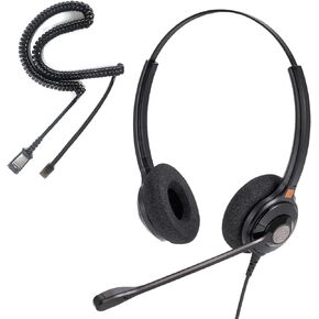 IPD Phone Headset for Office and Call Center Wired QD to RJ9, IPH-215 binaural-Compatible with Polycom VVX,Avaya,Nortel,NEC,Fanvil,Mitel landline Phones