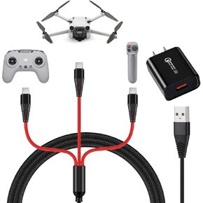 Charger for DJI Mini 4 Pro, Mini 3 Pro, Mavic 3, Air 2S, Avata Drone, 3-in-1 3A Fast Charging Cable USB C Cord with Adapter for DJI FPV Remote Controller Motion Controller Battery Accessories, 4ft