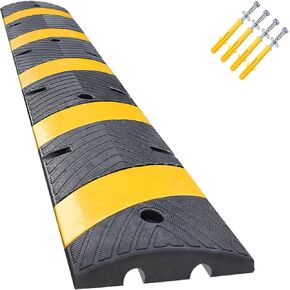 6' Ft 72" Inch Heavy Rubber Speed Bump Hump, 1-Piece Integrated Cable Cover Ramp, Installation Parts Included, Road Safety Bumps for Garage Parking Lot, Speed Control (72" Speed Bump x 2Pcs)