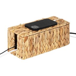 StorageWorks Cable Management Box, 2 Slots Wicker Cable Organizer to Hide Cords and Power Strip, Water Hyacinth Cord Hider Box for Home & Office