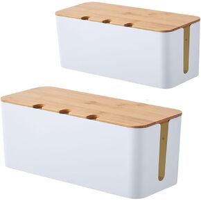 Cable Management Box with Bamboo Lid, Cord Organizer Box to Hide Wires & Power Strips, Extension Cord Power Stripe Surge Protector Wire Concealer Organizer Cover Hider (black-2pcs)