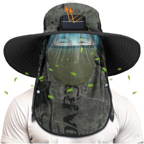 Berlune Solar Sun Hat Oversized Fishing Hat with Fan Bucket Hat Removable UV Protection UPF 50+ Sun Protection Wide Brim