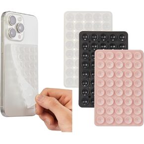 3 Pack Silicone Sticky Grip Holder for Cellphone, Silicone Suction Cup Phone Mount Hands-Free Double Sided Strong Grip Phone Holder for Selfie & Videos, Pink/Black/Transparent