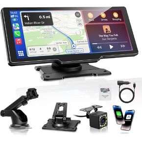 Portable Carplay Screen for Car, 10.26" Wireless Carplay & Android Auto Car Play Touchscreen with 1080P Backup Camera,GPS Navigation,Voice Control,5.0 Bluetooth (10.26inch)