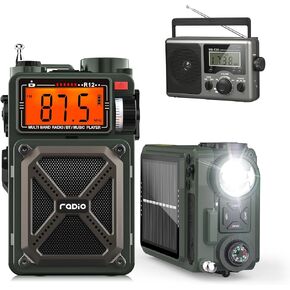 Greadio Portable Shortwave Radios with NOAA Weather Radio, 14800mWh Digital AM FM Radio with Bluetooth 5.4, Crank/Solar/USB Charging, Support USB/TF, Power Bank/SOS/Flashlight for Outdoor, Emergency