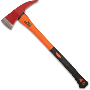 Black Legion Firefighter Axe | All-Stainless Steel Construction | Striking Red Axe Head | No-Slip Rubberized Handle | 4" Blade | 23 1/2" Overall
