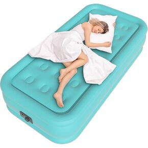Full Size Air Mattress with Built in Pump, Air Bed with Portable Storage Bag, 18'' Blow up Mattress Suitable for Home and Guests, Top Flocking, 18" Full Sky Blue