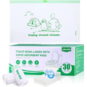 Toilet Liners with Absorbent Pads, Universal Fit, Disposable Toilet Bags, Camping-Inspired Design, Ideal for Home, Boat or Camping WC, Dry Flush Ready, Emergency Use, Tear-Free
