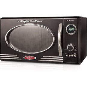 Nostalgia RMO4BK Retro 0.9 Cubic Foot 800-Watt Countertop Microwave Oven, 5 Power Levels and 12 Cook Settings, LED Display, Jet Black