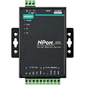 MOXA NPort 5230 w/Adapter 1 Port RS-422/485 Device Server, 1 Port RS-232, 10/100M Ethernet, Terminal Block, 15KV ESD, 12-30VDC