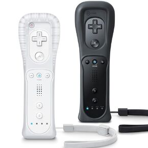 TIANHOO Wii Controller 2 Pack, Wii Remote Controller, with Silicone Case and Wrist Strap, Remote Controller for Wii/Wii U, White & Black