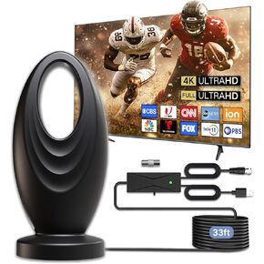 2025 TV Antenna for Smart TV and Old TV, 2200+ Miles Range HD Digital TV Antenna Indoor with 360° Signal Strongest Booster, Supports Local Channels 1080P 4K Reception for Home, RV, Camping (33ft)