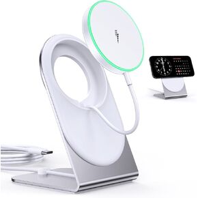 Magnetic Wireless Charger Stand Certified 15W Fast Mag-Safe Charger with Sleep-Friendly Indicator Light for iPhone 16/15/14/13/12 Series Convertible Magnet Wireless Charging Station/Pad for AirPods