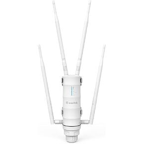 WAVLINK AC1200 Outdoor WiFi Extender, 2025 Long Range Dual Band 2.4GHz+5GHz Weatherproof WiFi Access Point with POE, High Power Signal Booster, Router/AP/Repeater Mode, 4x7dBi Antennas for Home & Yard