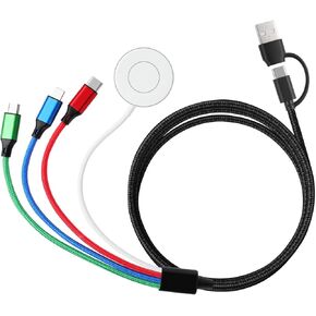Charger Compatible for Apple Watch, 4 in 2 Multi Charging Cable for Multiple Devices, Upgraded Nylon Braided Charging Cord Compatible with iWatch Ultra SE 10-1, iPhone 16-13, Android Phone (5FT)