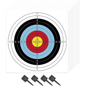 20pcs Targets Paper Standard Archery 15.7inch/40cm 5/10 Ring Bow and Arrow Targets Face with 4pcs Target Pins for Archery & Hunting Practice Shooting