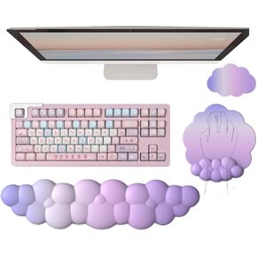 Cloud Wrist Rest Keyboard Pink Mouse Pad Set with Wrist Rest Ergonomic Wrist Pad Memory Foam Non-Slip Base Cute Gradient Wrist Support for Computer Laptop Gaming Home Office Relief Typing Pain