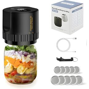 Electric Mason Jar Vacuum Sealer Kit, Portable, Automatic Start Stop, Wide Mouth and Regular Lid, Opener and Lids Included, for Canning Sealing Preserving Jars, Pickling, Jams Food Storage (Black)