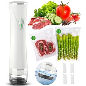 Upgraded Handheld Vacuum Sealer for Food, Portable Vacuum Sealer Machine with Auto-Stop & Detachable Filter, 5X Freshness Lock, Includes 30 Reusable Vacuum Bags for Kitchen