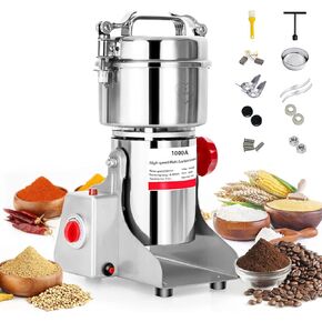 1000g Electric Grain Mill Grinder Spice Commercial 3500W 110V Superfine Powder Grinding Pulverizer Stainless Steel Machine for Dry Corn Coffee Wheat Herb Pepper Food Seeds Flour Bean (Swing Type)