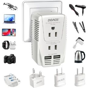 DOACE 2000W Voltage Converter US to Europe - 220V to 110V Converter for European Travel for Hair Dryer Straightener Curling Iron, 2300W Travel Power Adapter for Laptop Tablet Camera Cell Phone