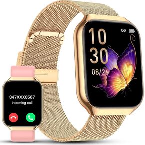 Smart Watches for Women, 1.91" HD Fitness Tracker (Answer/Make Calls),IP68 Waterproof, 120+ Sport Modes with Heart Rate and Sleep Monitor, Fitness Watch for iOS Android, Gold