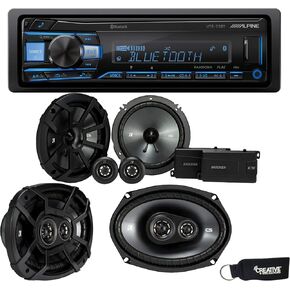 Alpine UTE-73BT Bluetooth Receiver (No CD), a Pair of 43CSS654 6.5" Components, and 43CSC6934 6x9" Speakers