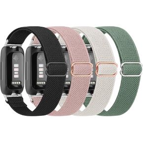 4 Pack Elastic Bands for Fitbit Inspire 3 Bands for Women Men, Soft Adjustable Stretchy Nylon Loop Wristband Sport Replacement Straps for Fitbit Inspire 3 Fitness Tracker