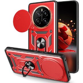 Ysnzaq Armor Case for Honor Magic7 Pro 5G, Military-Grade Heavy Duty Shockproof Protection Case with Kickstand & Slide Camera Lens Cover for Honor Magic7 Pro 5G SJ Red