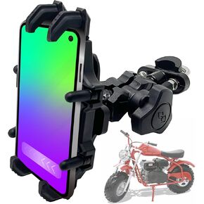 QYMOTO Motorcycle Phone Holder,Mini Bike Phone Mount Heavy Duty for Coleman Minibike Handlebar Mount Phone Holder Clamp for Dirt Bike,Scooter,Axis M200 Massimo Minibike with Extension Arm