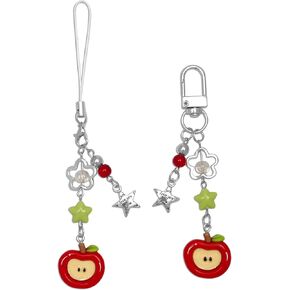 2PCS Cute Phone Charms Keychains Aesthetic Y2k Pink Guitar Strawberry Star Cell Phone Straps Key Chains for Keys Bags Camera