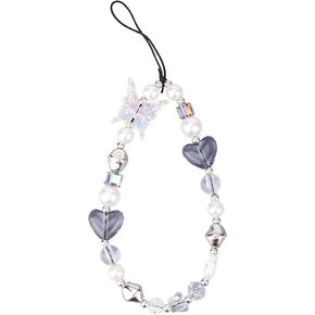 حزام سحر الهاتف بالخرز ، لطيف Y2K Pearl Heart Butterfly الهاتف المحمول سلسلة معصم معصم الحبل للمحافظ على محافظ الكاميرات مفاتيح الظهر إكسسوارات