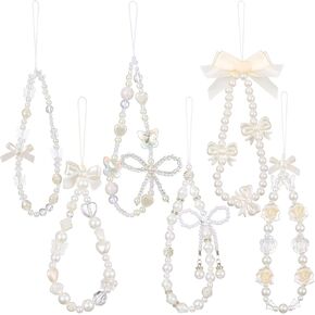 6 PCS Pearl Beaded Phone Charms Cute Lanyard Strap Breatfly Bow Bercelet Bracelet Bacted for bag y2k camera wrist strap for women keykain keykain exthetic charm charm