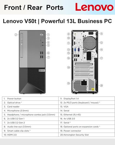 Lenovo V50T Business Tower Desktop | Intel Core-I5 Processor | ذاكرة الوصول العشوائي 64 جيجابايت ، تخزين 2 تيرابايت (1 تيرابايت SSD و 1TB HDD) | دعم 4K 3-Monitor (DisplayPort ، HDMI ، VGA) | DVD-RW | Wi-Fi | بلوتوث | RJ-45 | Windows 11 Pro in Saudi Arabia