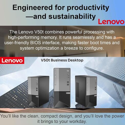 Lenovo V50T Business Tower Desktop | Intel Core-I5 Processor | ذاكرة الوصول العشوائي 64 جيجابايت ، تخزين 2 تيرابايت (1 تيرابايت SSD و 1TB HDD) | دعم 4K 3-Monitor (DisplayPort ، HDMI ، VGA) | DVD-RW | Wi-Fi | بلوتوث | RJ-45 | Windows 11 Pro in Saudi Arabia