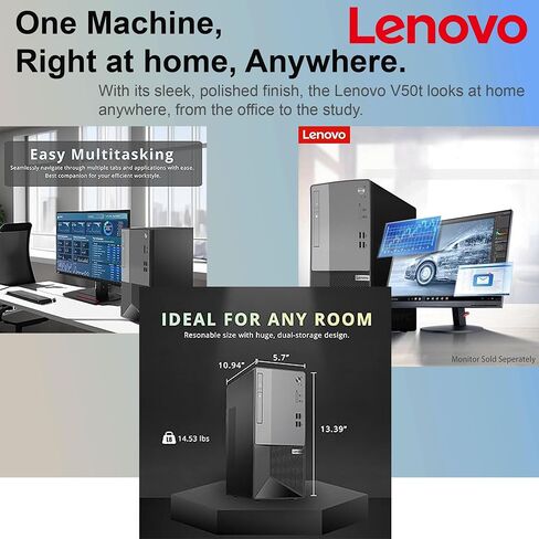 Lenovo V50T Business Tower Desktop | Intel Core-I5 Processor | ذاكرة الوصول العشوائي 64 جيجابايت ، تخزين 2 تيرابايت (1 تيرابايت SSD و 1TB HDD) | دعم 4K 3-Monitor (DisplayPort ، HDMI ، VGA) | DVD-RW | Wi-Fi | بلوتوث | RJ-45 | Windows 11 Pro in Saudi Arabia