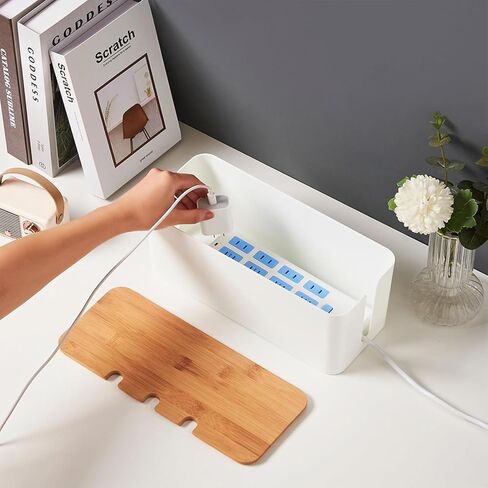 Cable Management Box with Bamboo Lid, Cord Organizer Box to Hide Wires & Power Strips, Extension Cord Power Stripe Surge Protector Wire Concealer Organizer Cover Hider (black-2pcs) in Kuwait