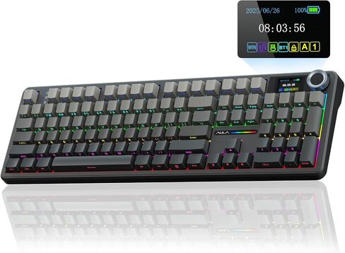 AULA F108 PRO - Wireless Mechanical Keyboard with Screen & Knob,Full Size Keyboard with 8000mAh Battery,Pre-lubed Switches,Side Printed PBT Keycaps,RGB Backlit Hot Swappable Custom Gaming Keyboards in Saudi Arabia