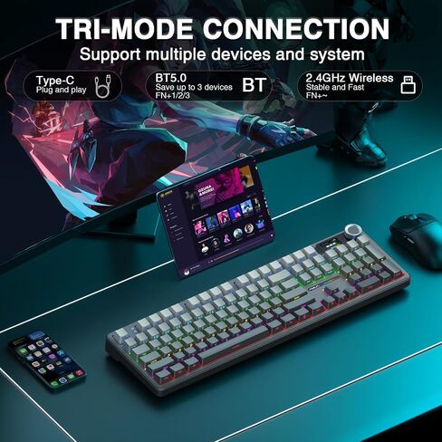 AULA F108 PRO - Wireless Mechanical Keyboard with Screen & Knob,Full Size Keyboard with 8000mAh Battery,Pre-lubed Switches,Side Printed PBT Keycaps,RGB Backlit Hot Swappable Custom Gaming Keyboards in Saudi Arabia