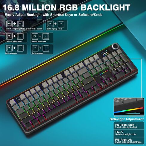 AULA F108 PRO - Wireless Mechanical Keyboard with Screen & Knob,Full Size Keyboard with 8000mAh Battery,Pre-lubed Switches,Side Printed PBT Keycaps,RGB Backlit Hot Swappable Custom Gaming Keyboards in Saudi Arabia