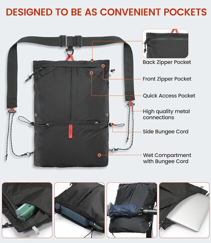 10L Small Hiking Backpack 3-Way Waterproof Travel Daypack Foldable Lightweight Packable Back Pack for Women Men(Black) in Saudi Arabia