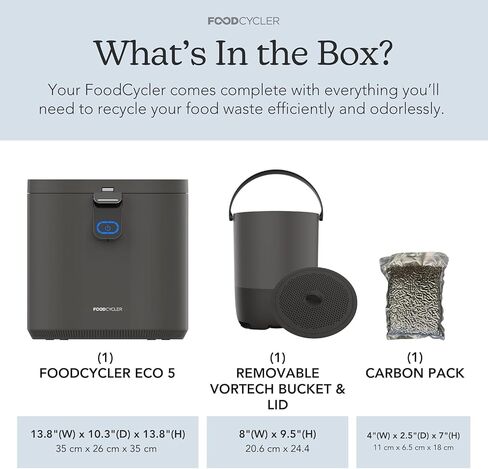 Eco 5 - Award-Winning Home Food Processor and Recycler - Kitchen Countertop Compost Alternative - Electric Food Waste Disposer - Odorless Food Waste Bin - 5L Bucket Capacity (Grey) in Kuwait