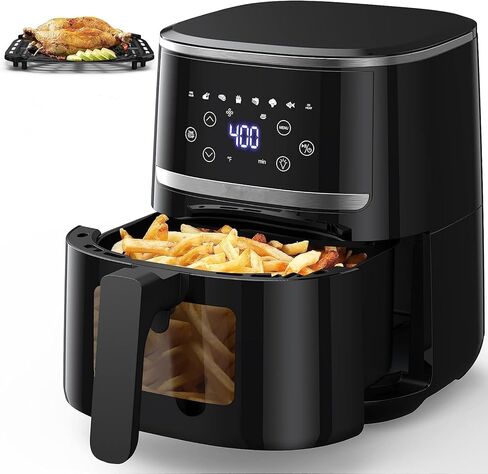 7-In-1 Air Fryer with Visible Window, 5QT Large Capacity Multifunctional Digital Air Fryer Oven for Baking Roasting Dehydrating, 1500W Low Noise Airfryers with Dishwasher Safe Basket in Saudi Arabia