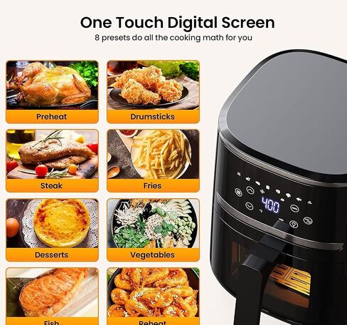 7-In-1 Air Fryer with Visible Window, 5QT Large Capacity Multifunctional Digital Air Fryer Oven for Baking Roasting Dehydrating, 1500W Low Noise Airfryers with Dishwasher Safe Basket in Saudi Arabia