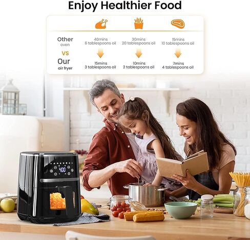 7-In-1 Air Fryer with Visible Window, 5QT Large Capacity Multifunctional Digital Air Fryer Oven for Baking Roasting Dehydrating, 1500W Low Noise Airfryers with Dishwasher Safe Basket in Saudi Arabia