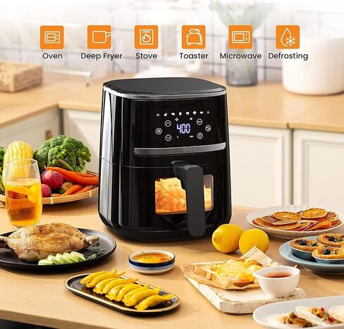 7-In-1 Air Fryer with Visible Window, 5QT Large Capacity Multifunctional Digital Air Fryer Oven for Baking Roasting Dehydrating, 1500W Low Noise Airfryers with Dishwasher Safe Basket in Saudi Arabia