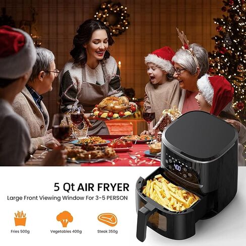 7-In-1 Air Fryer with Visible Window, 5QT Large Capacity Multifunctional Digital Air Fryer Oven for Baking Roasting Dehydrating, 1500W Low Noise Airfryers with Dishwasher Safe Basket in Saudi Arabia